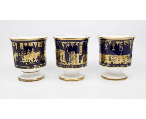 3 Coalport limited edition commemorative goblets to commemorate the Marriage of the Prince of Wales and Lady Diana Spencer, t