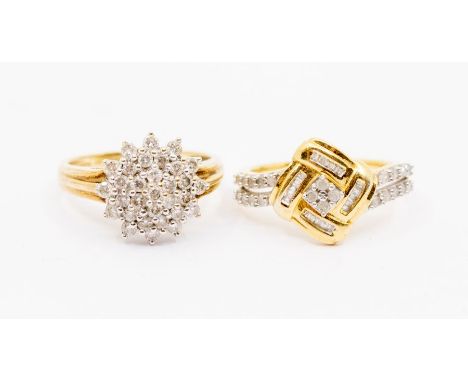 Two 9ct gold and diamond set cluster rings, comprising a round cluster, claw set with round brilliant cut diamonds, diameter 