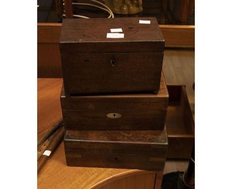 A 19th Century mahogany tea caddy; a 19th Century mahogany trinket box with pullout shelf and a rose mahogany trinket/jewelle