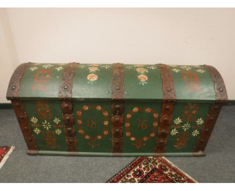 A 19th century domed topped painted trunk, width 170 cm 