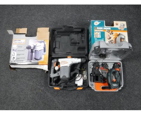 A cased Black &amp; Decker Quattro multi tool and a cased Challenge rotary hammer drill 