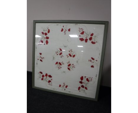 A large, hand embroidered WWI memorial panel of poppies