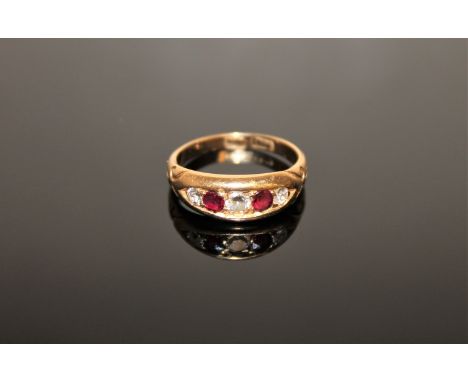 An antique 18ct gold ruby and diamond ring, 4.5g, size M.