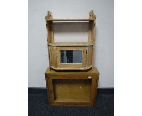 A mid 20th century key cabinet and an antique pine wall shelf 