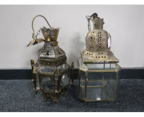 Two brass and glass Eastern style light fittings 