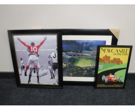 A signed Jeff Hurst 1966 picture, a Dallas Taylor print and a Newcastle reproduction poster 