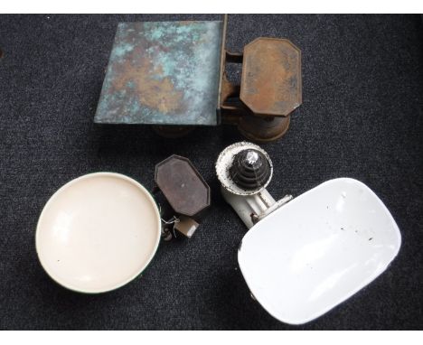 Three sets of antique kitchen scales (one with weights) 