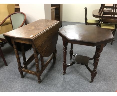 An oak gate leg table and an Edwardian mahogany octagonal occasional table