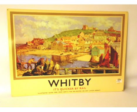 Whitby 'It's Quicker by Rail' enamel sign, 50cm x 70cm   Condition Report   Click here for further images, condition, auction