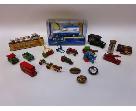 Lesney Matchbox Diecast vehicles: No5 'Buy Matchbox' Bus, Dennis Fire Engine, Land Rover, Horse & Cart, Horse& Lumber Wgon, T