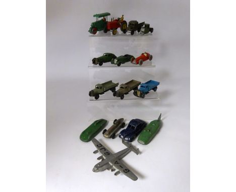 Dinky Diecast vehicles including Alfa Romeo 23F, Alvis, Studebaker, Hotchkiss, Massey Harris Tractor etc, (15) paint chips an