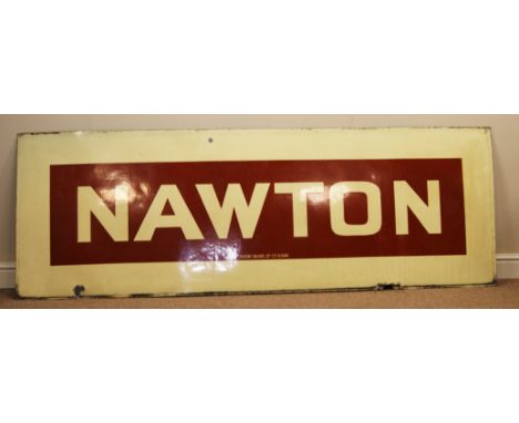'Nawton' enamel Railway Station sign by Patent Enamel Co. Birmingham, W222cm H76cm   Condition Report   Click here for furthe