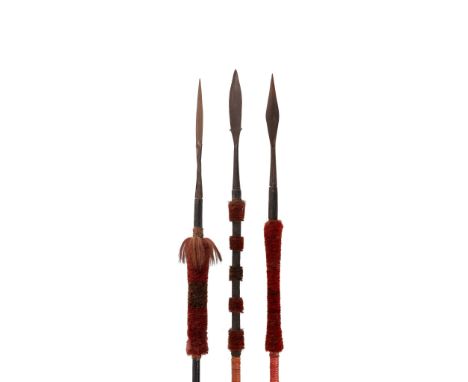 COLLECTION OF NAGA ITEMS MYANMAR, EARLY 20TH CENTURY wood, iron, dyed animal hair and fibre, the collection consisting of; th