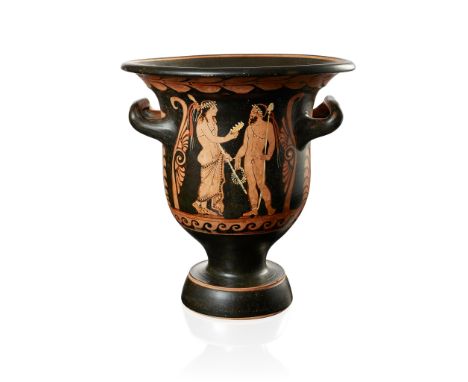 RED FIGURE BELL KRATER ATTRIBUTED TO PYTHON PAESTUM, C. 340-330 B.C. painted terracotta, the obverse with a youthful Dionysos