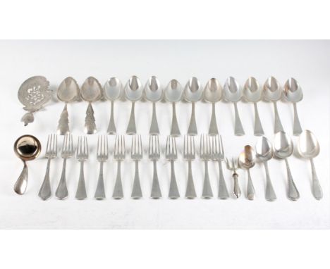 A collection of 19th Century Dutch silver flatware, to include nine forks and twelve spoons, some dated 1895, most with maker