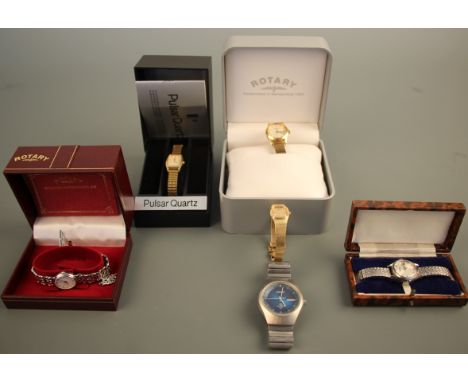 Various wristwatches,one Lady's Seiko, Two Ladies Rotary, one Lady's Pulsar in boxes, one Gent's Seiko, one Lady's Seiko ( no