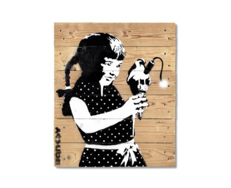 BANKSY (B. 1975)Girl With Ice Cream on Palette 2004 tagged; signed and dedicated on the reversespray paint and emulsion on wo