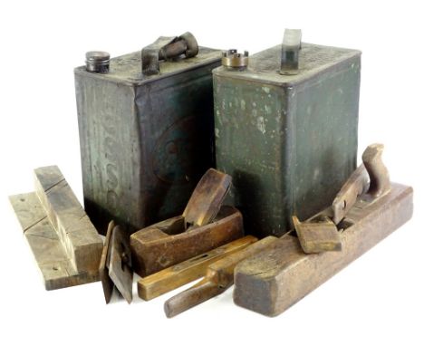 Miscellaneous tools etc., to include Esso petrol can, wooden planes etc.