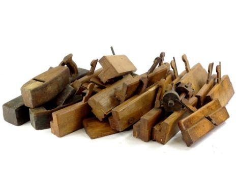 A late 19thC and early 20thC tools, block planes, large plane 43cm W, plough type, other wooden planes etc. (a quantity)