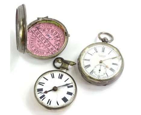 Two silver pocket watches, one H.Stone of Leeds, key wind, the other with plain white enamel dial, and hunter case, no maker.