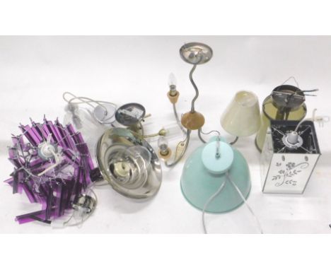 *Various as new ceiling lights, to include a three branch chandelier, two lanterns, a retro style turquoise ceiling lamp etc.