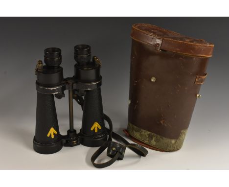 A pair of Barr &amp; Stroud naval marine binoculars, 7 x CF41, serial no. 55909, painted broad arrow marks, 26cm long, leathe