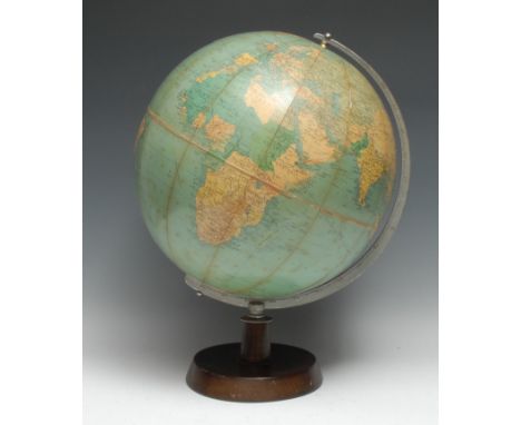 A 13.5" terrestrial globe, Phillips' Challenge Globe, by George Phillip &amp; Son, London, aluminium meridian ring, circular 