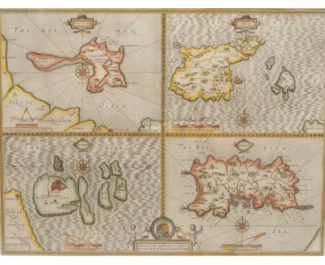 John Speed (1552-1629), [The British Islands], four maps on one sheet: Holy Island, Farne Islands, Guernsey, and Jersey, firs