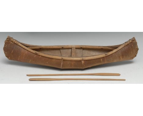 A Native American birch bark model, of an Algonquin canoe, 37.5cm long, first half 20th century 