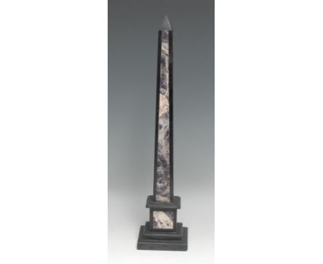 An amethyst quartz library desk obelisk, square base, 39cm high 