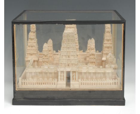 An Indian pith model, of a temple, possibly Ekambareswarar, Kanchipuram, glazed case, 24cm high, 30.5cm wide, early 20th cent