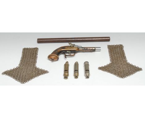 A pair of chainmail epaulets, 20cm long; a police whistle, The Metropolitan Patent, Isle of Man Constabulary, by J Hudson &am