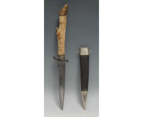 A Swedish silver mounted hunting dagger, 17cm stright pointed single-edged blade marked H Sch**strom, Goteborg, taxidermy dee