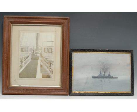 Maritime and Naval Interest - a sailor's sketch, HMS Indomitable, signed with monogram and dated Nov.1912, pastel and waterco