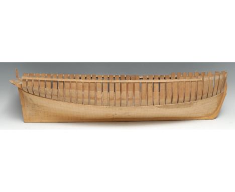 Maritime Architecture - a beech boat builder's model, of the hull of a ship, 70cm long 