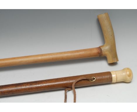 An 18th century malacca gentleman's walking stick, turned ivory pommel later folk painted with all-seeing eye, malacca cane w