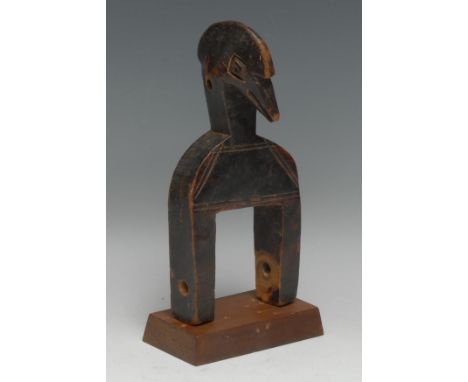 Tribal Art - a Senufo heddle pully figure, carved as a stylized bird, 21cm high, Ivory Coast, West Africa 