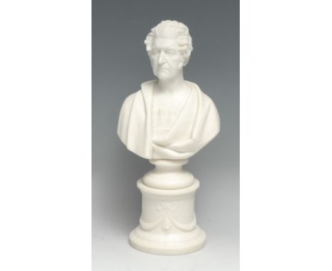 A Minton Parian portrait bust, of a gentleman in a toga, modelled by Gall, inscribed and dated 1849, socle, Neoclassical ribb