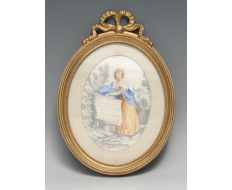 English School (19th century)Portrait of a Young Lady, A Gleaner Does Your Help Implore to Aid Her Literary Storewatercolour 