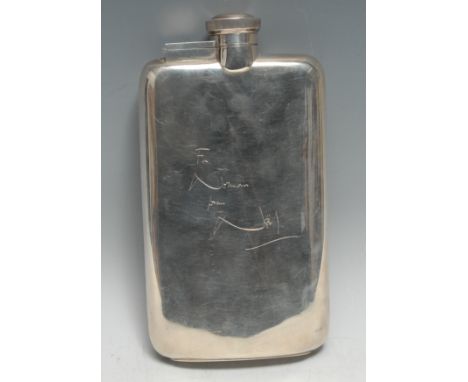 Sir Noël Coward (1899 ? 1973) - a large George VI silver rounded rectangular presentation hipflask, To Norman from Noël, hing