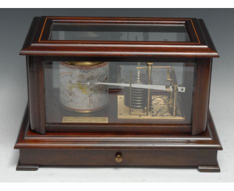 An Edwardian style mahogany barograph, by Russell, London, outlined with boxwood stringing, chart drawer to base, shallow bra