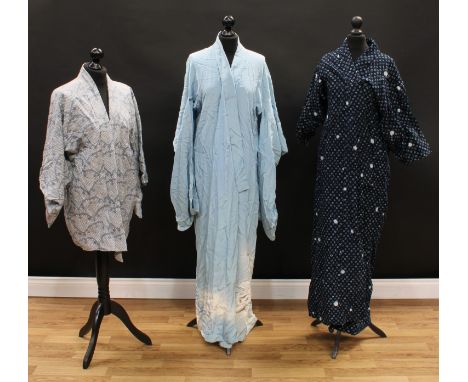 A Japanese Kabuki gown, printed overall with quatrefoil motifs, 155cm long, first-half 20th century; others, similar, (2), [3