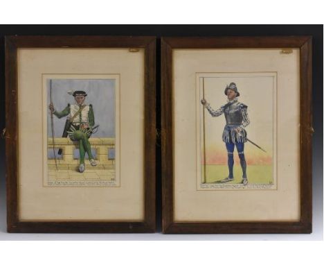 R. Shepard (English, early 20th century) A set of four costume studies, Archer (L/Cpl Gilbery); Norwich City Trumpeter (Cpl K