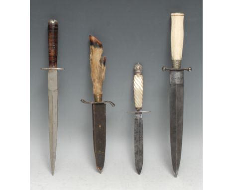 A midshipman's dirk, 12.5cm blade marked Fletcher, Gloucester, wrythen mother of pearl hilt, 22cm long; a bowie type hunting 