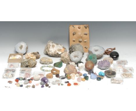 Natural History - Geology, a collection of geological specimens including amethyst, pyrite, quartz, etc, polished and unpolis