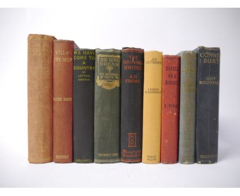 Nine assorted mainly pre-war novels, including Guy Boothby: 'Connie Burt', L, Ward Lock, [1903], 1st edition, original decora