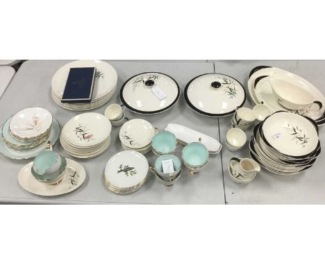 ROYAL DOULTON 'BAMBOO' PATTERN PART DINNER SERVICE, comprising two lidded tureens, eight dinner plates, eight soup bowls, eig