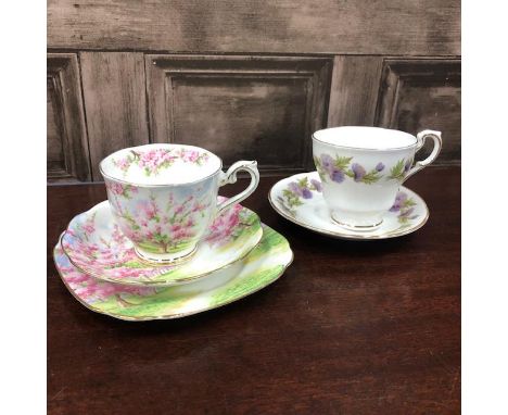 ROYAL ALBERT BLOSSOM TIME TEA SERVICE, along with a Paragon Highland Queen tea service, along with a green glass bowl