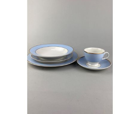 DOULTON BLUE, WHITE AND GILT PART DINNER SERVICE, along with a Noritake floral and gilt part tea service
