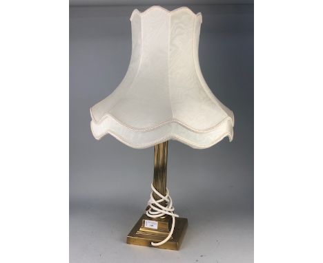 BRASS TABLE LAMP, 40cm high, with cream shade